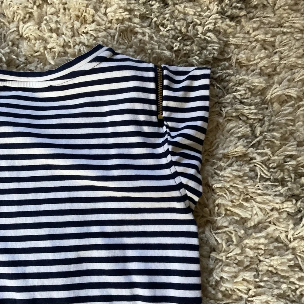 Michael Kors Navy White Striped Ruffle Sleeve Zipper Accent Shift Dress‎ XS